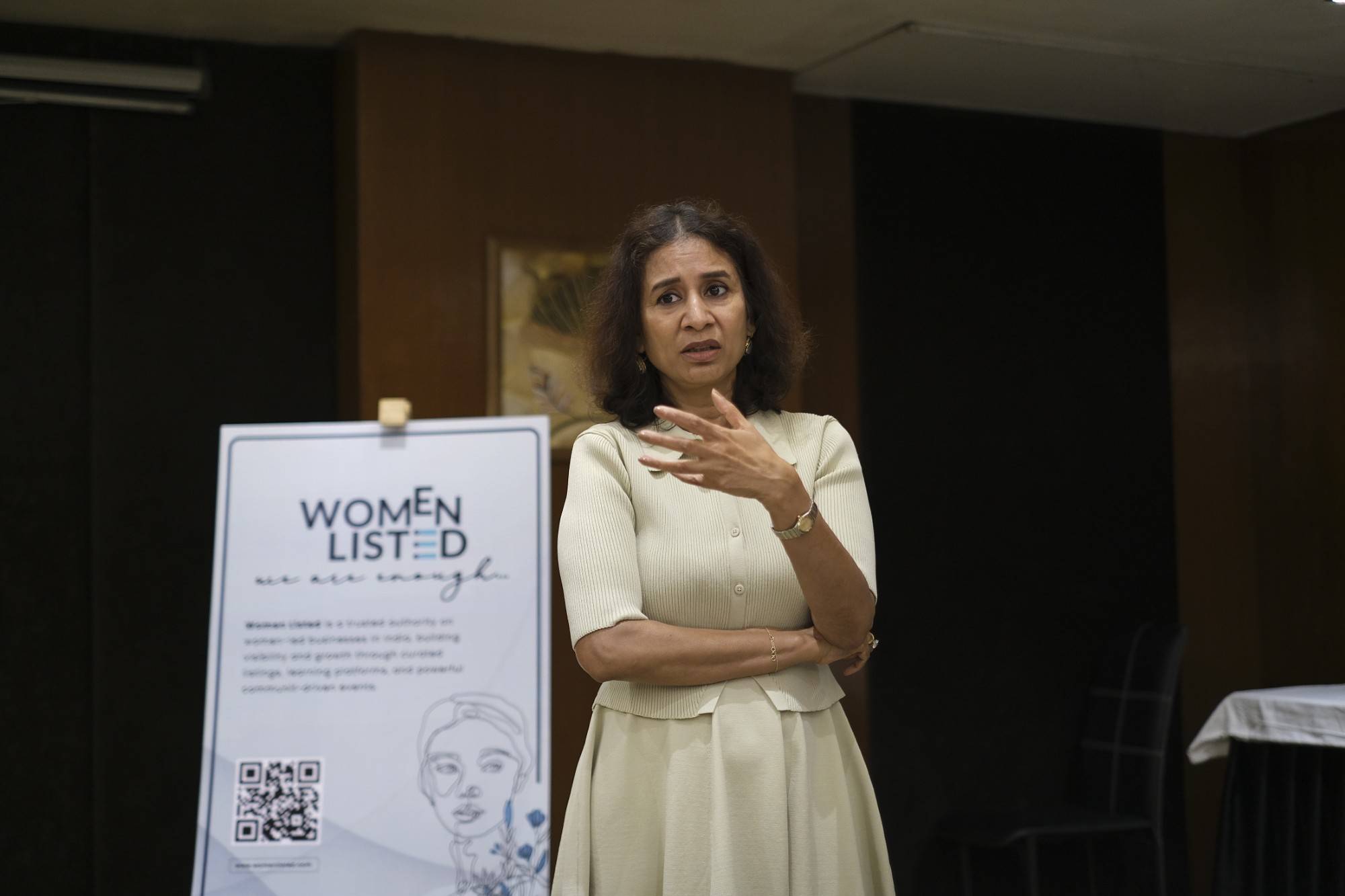 Woman Founder addressing the Room at Women Listed Event